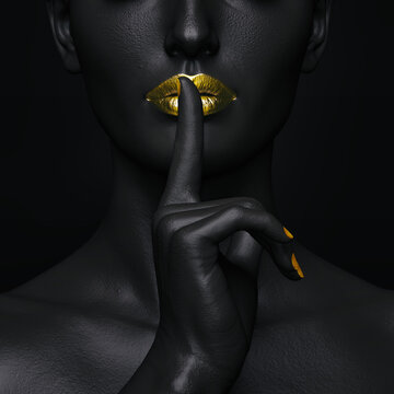 fingers on lips black and gold, priestess