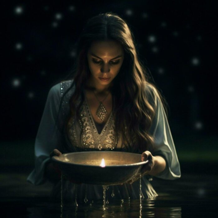 priestess cleansing with moon water