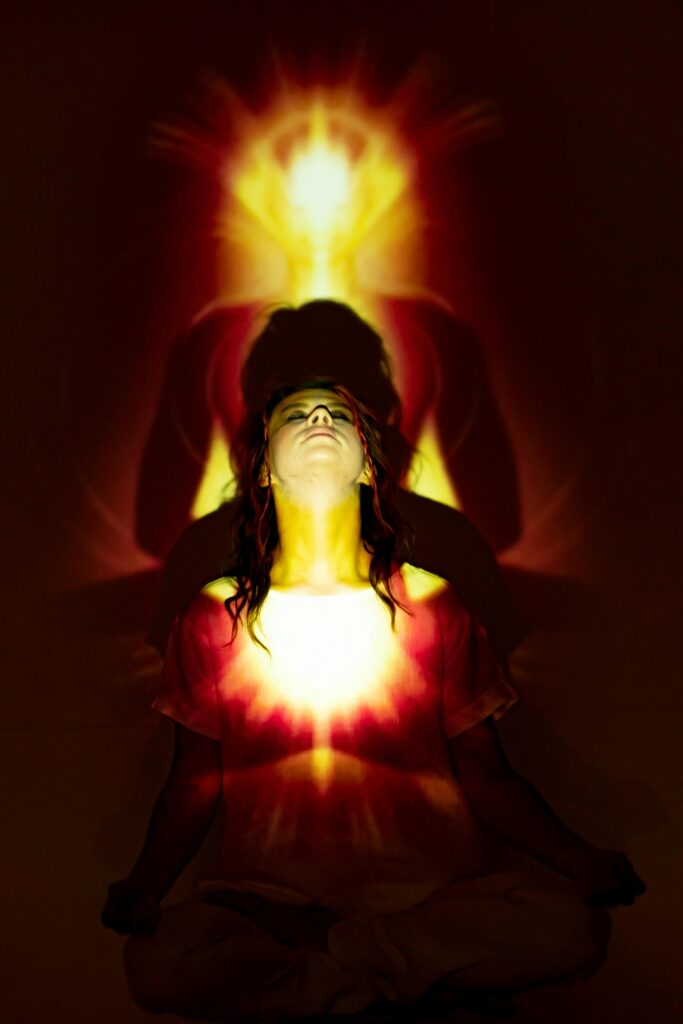 false light, picture of woman's energy field whilst meditating