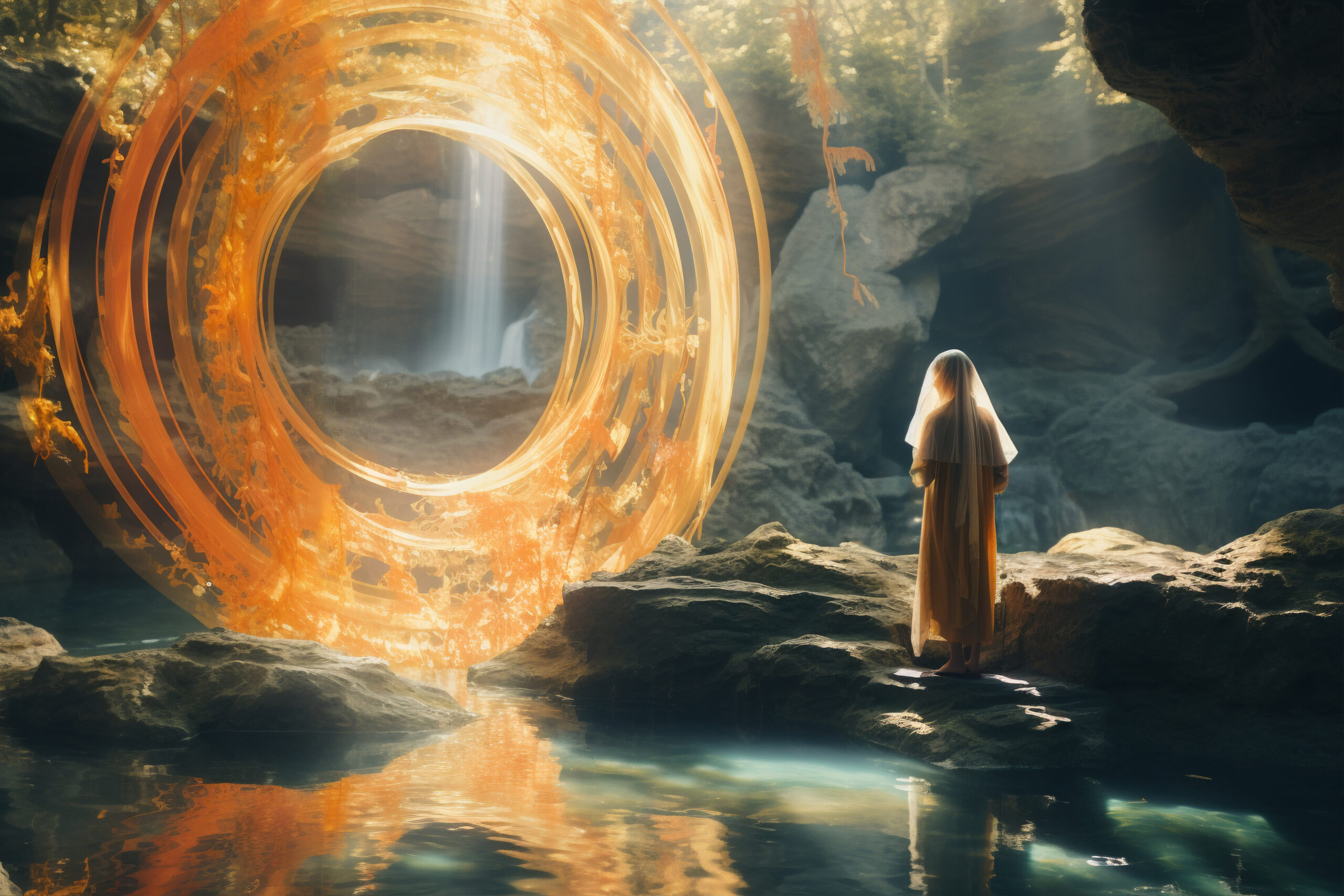 picture of a woman walking through a door leading to a magica world representing spiritual awakening