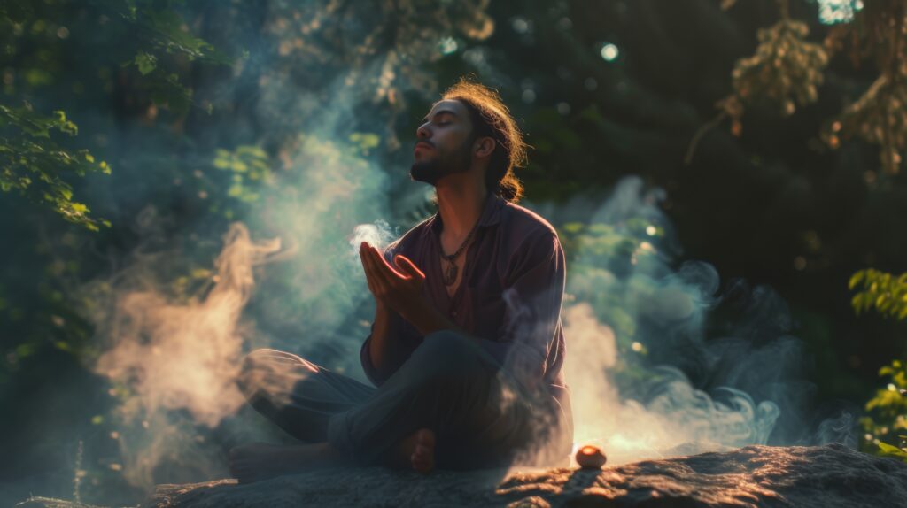 image of a man with a mystical background representing spiritual awakening