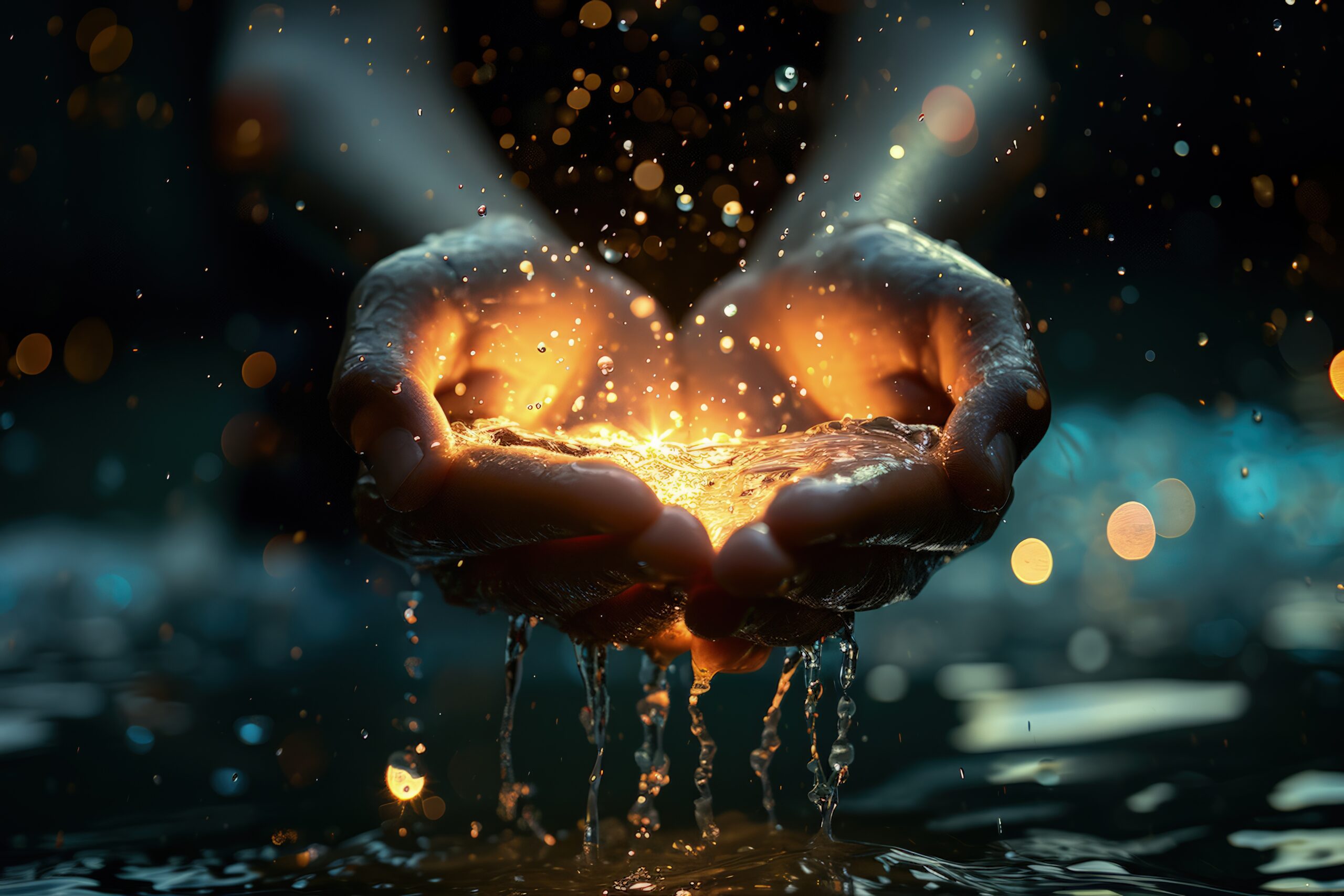 water cascading from a person's hands making a heart shape representing gratitude