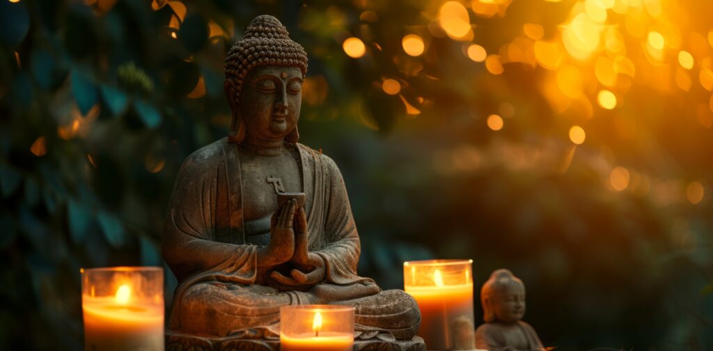 statue of Buddha with candles to illustrate spiritual quotes