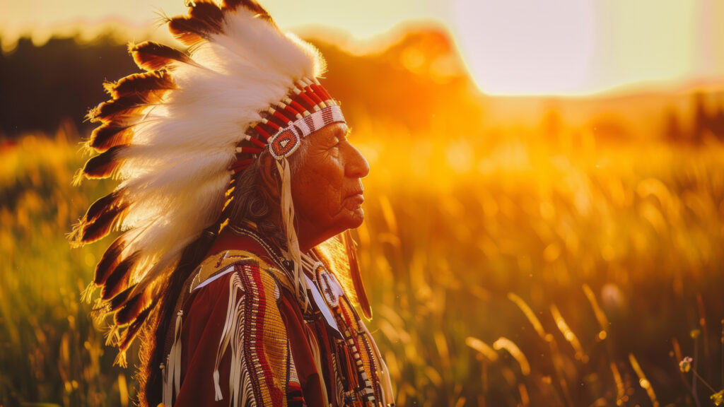 Native American Chief in Golden Sunset