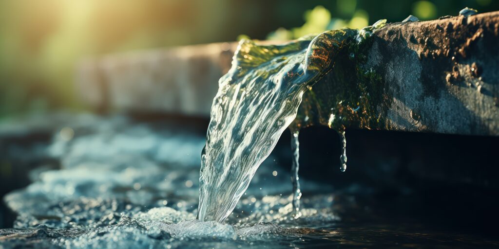 A close-up shot of flowing water over a mossy stone, symbolizing the smooth and natural flow integral to conscious business practices