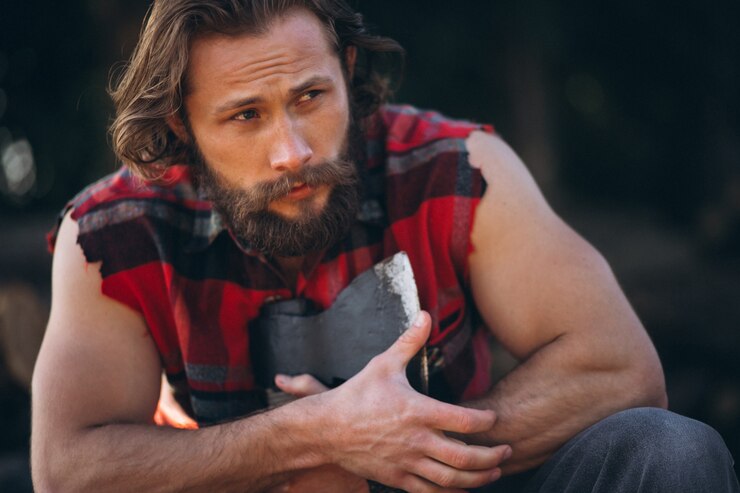 healthy masculine man with axe