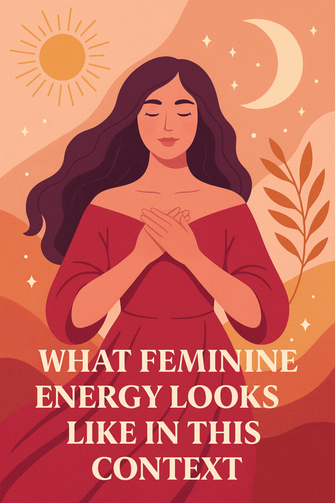 Illustration of a serene woman bathed in golden light, radiating energy from her heart. Represents healing the wounded feminine through receptivity and inner radiance.