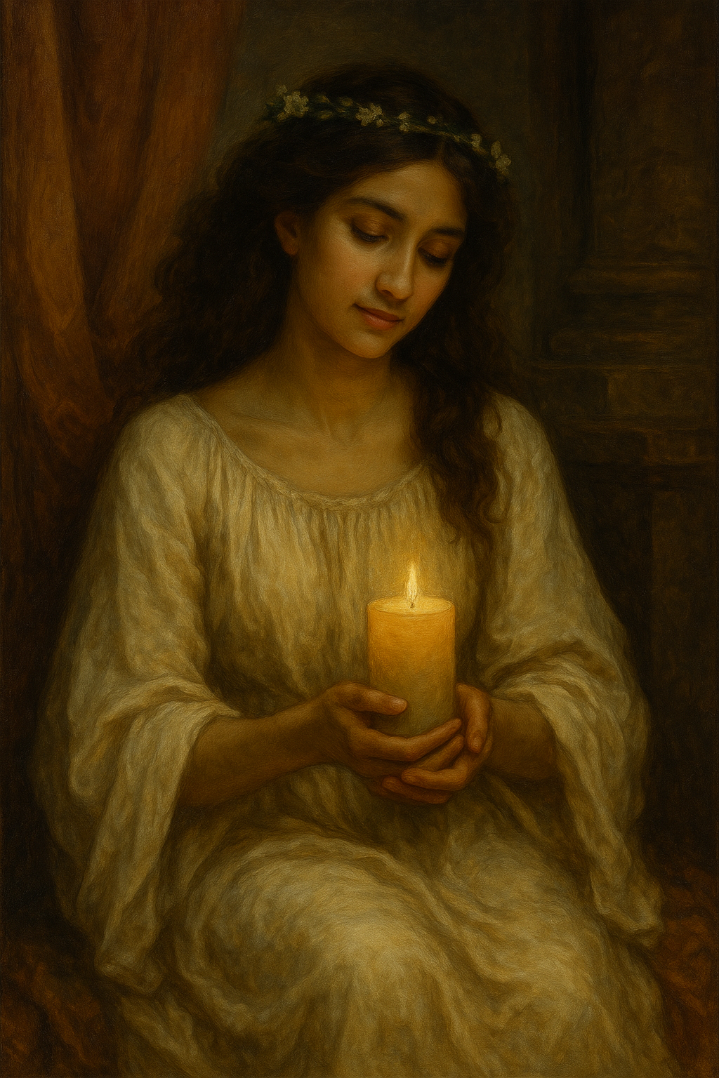 A radiant woman stands in a sun-drenched field, surrounded by golden light that seems to emanate from within her. Her gaze is calm and unwavering, her hands gently extended as if offering warmth without words. Dressed in soft whites and golds, she glows without seeking attention. Symbols of light — candle flame, sunburst, open windows — surround her. She is the Light Witch — not here to shine for praise, but to recode the room through her presence. As one of the 12 Witch Archetypes, she teaches that true visibility is a vibration, not a performance.
