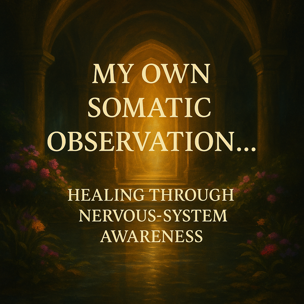 A mystical digital painting of a glowing temple interior surrounded by water and vibrant flowers. Golden light reflects softly on the rippling surface, creating an atmosphere of peace and introspection. The image symbolises healing, nervous-system awareness, and inner sanctuary within the Mystery School path.
