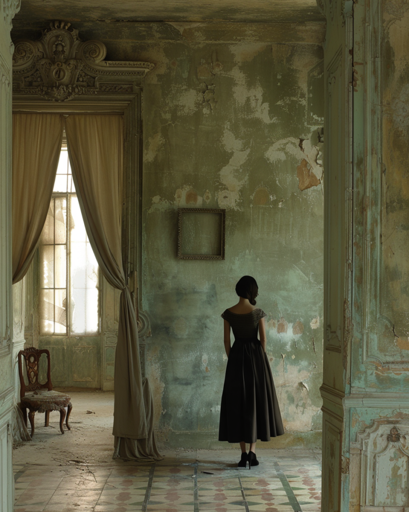 Woman in a beautiful but claustrophobic room, symbolising returning to yourself as your world starts to feel too small

